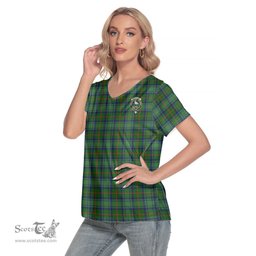 ScotsTee Shop Scottish Cranstoun Clan Crest Tartan Womens V Neck T Shirt