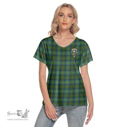 ScotsTee Shop Scottish Cranstoun Clan Crest Tartan Womens V Neck T Shirt
