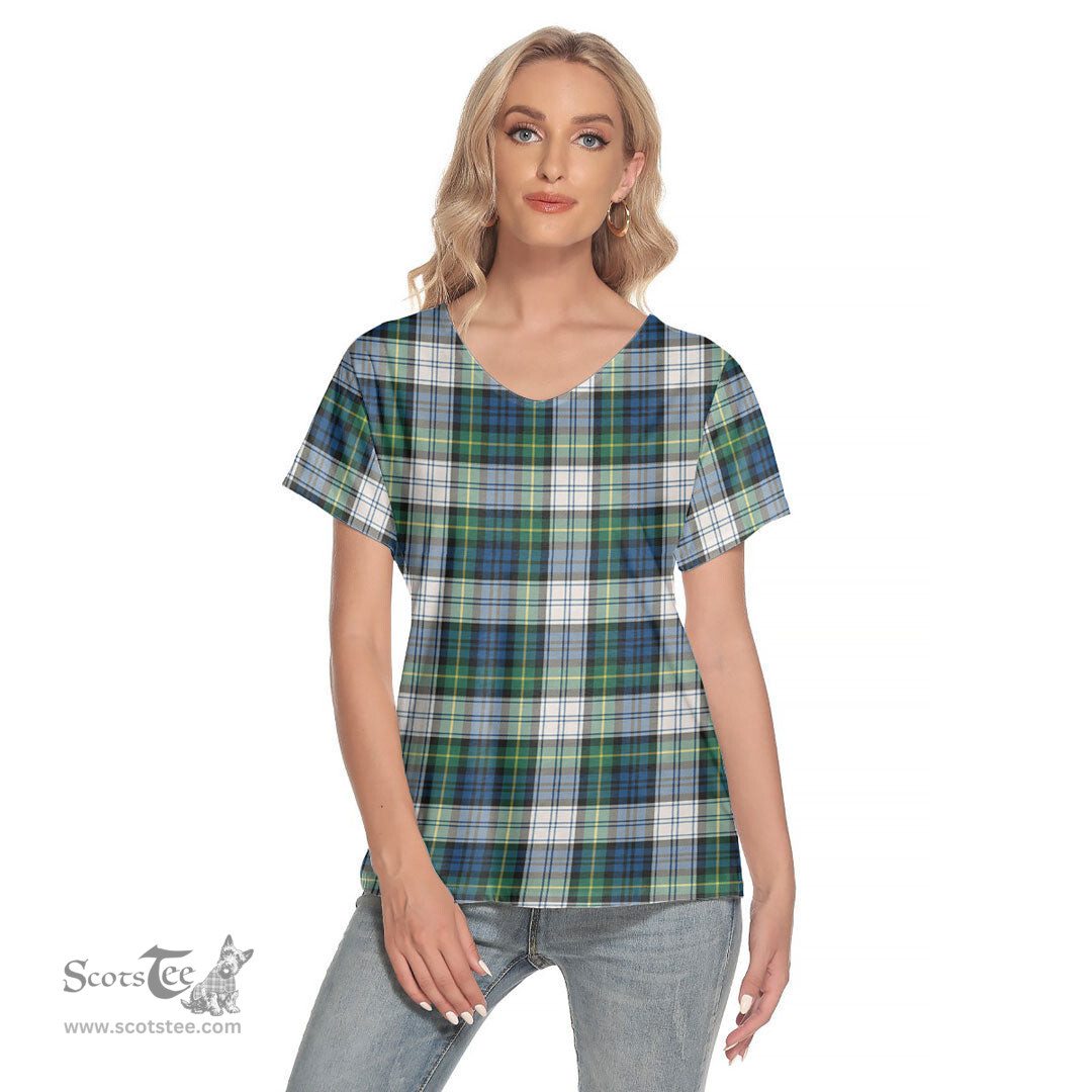 ScotsTee Shop Scottish Gordon Dress Ancient Clan Tartan Womens V Neck T Shirt
