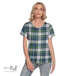 ScotsTee Shop Scottish Gordon Dress Ancient Clan Tartan Womens V Neck T Shirt