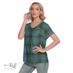 ScotsTee Shop Scottish Davidson Ancient Clan Crest Tartan Womens V Neck T Shirt