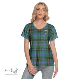 ScotsTee Shop Scottish Davidson Ancient Clan Crest Tartan Womens V Neck T Shirt