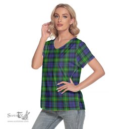 ScotsTee Shop Scottish Gordon Modern Clan Tartan Womens V Neck T Shirt