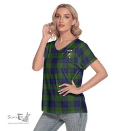 ScotsTee Shop Scottish Dundas Modern Clan Crest Tartan Womens V Neck T Shirt