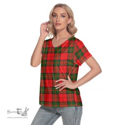ScotsTee Shop Scottish Dunbar Modern Clan Tartan Womens V Neck T Shirt
