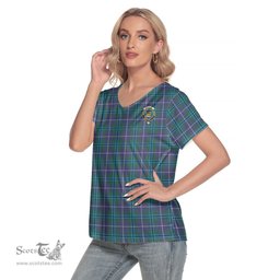 ScotsTee Shop Scottish Douglas Modern Clan Crest Tartan Womens V Neck T Shirt