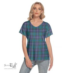 ScotsTee Shop Scottish Douglas Modern Clan Tartan Womens V Neck T Shirt