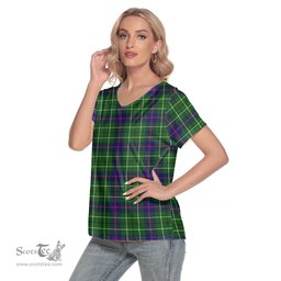 ScotsTee Shop Scottish Duncan Modern Clan Tartan Womens V Neck T Shirt