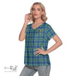 ScotsTee Shop Scottish Falconer Clan Crest Tartan Womens V Neck T Shirt