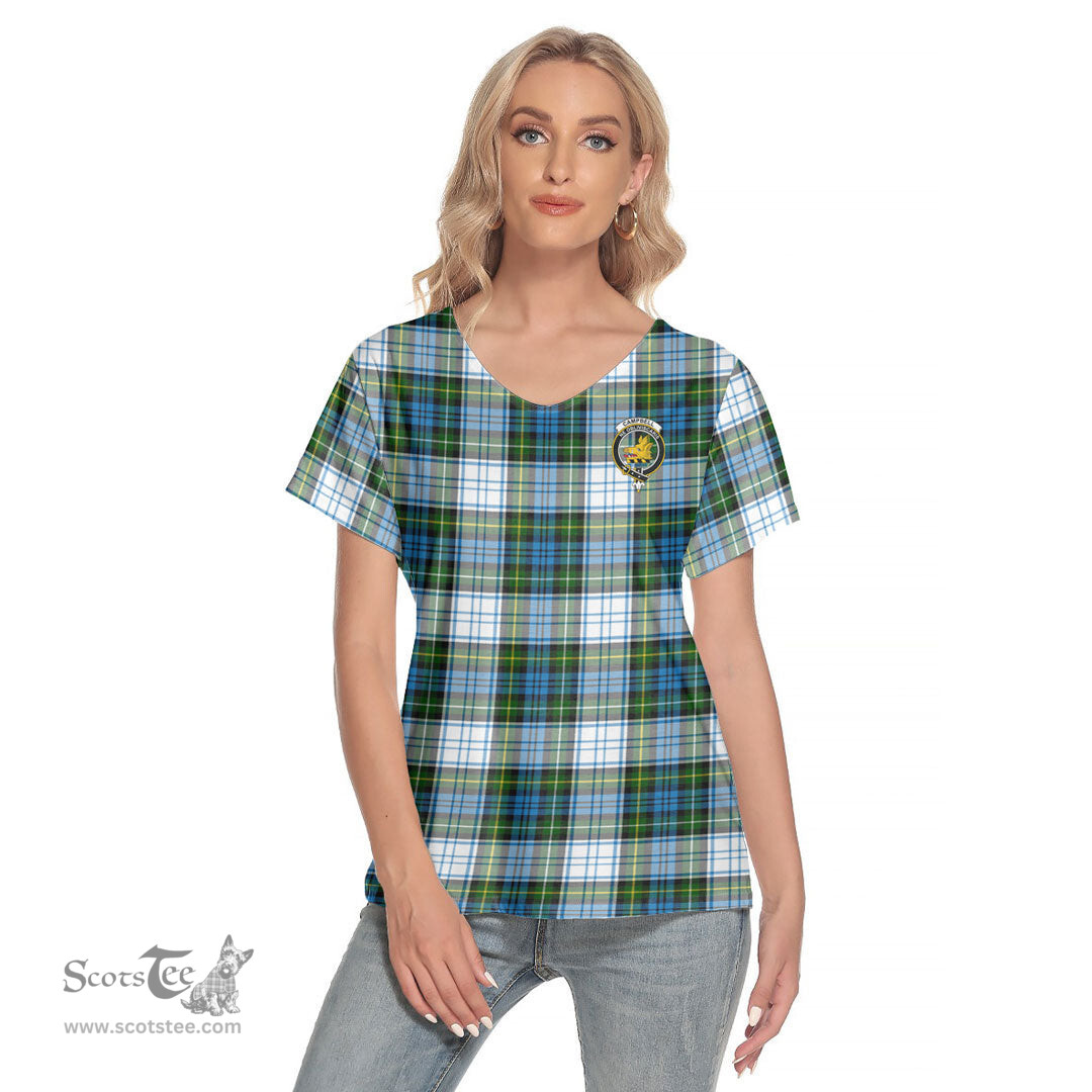 ScotsTee Shop Scottish Campbell Dress Clan Crest Tartan Womens V Neck T Shirt
