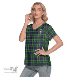 ScotsTee Shop Scottish Duncan Modern Clan Crest Tartan Womens V Neck T Shirt