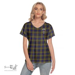 ScotsTee Shop Scottish Clelland Modern Clan Crest Tartan Womens V Neck T Shirt