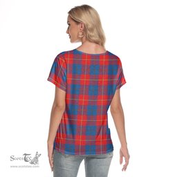 ScotsTee Shop Scottish Galloway Red Clan Tartan Womens V Neck T Shirt