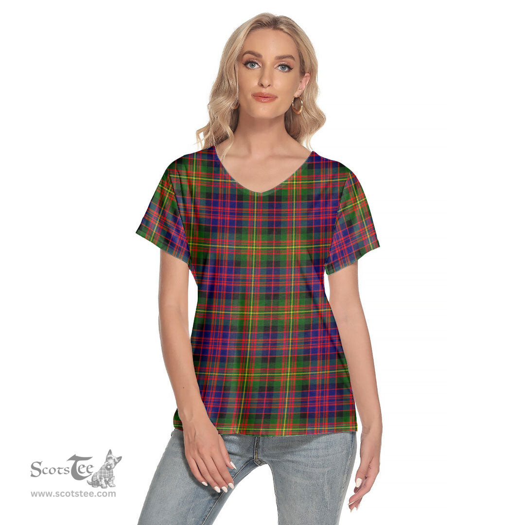 ScotsTee Shop Scottish Carnegie Modern Clan Tartan Womens V Neck T Shirt