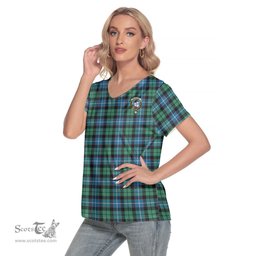 ScotsTee Shop Scottish Galbraith Ancient Clan Crest Tartan Womens V Neck T Shirt