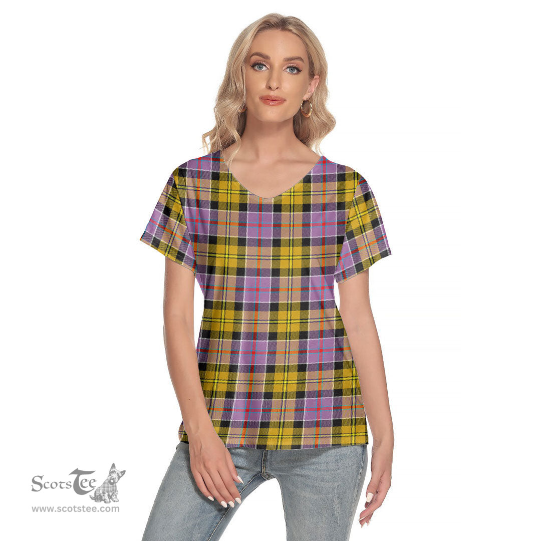 ScotsTee Shop Scottish Culloden Ancient Clan Tartan Womens V Neck T Shirt