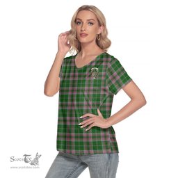 ScotsTee Shop Scottish Gray Hunting Clan Crest Tartan Womens V Neck T Shirt