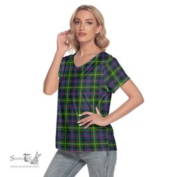 ScotsTee Shop Scottish Farquharson Modern Clan Tartan Womens V Neck T Shirt