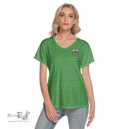 ScotsTee Shop Scottish Currie Clan Crest Tartan Womens V Neck T Shirt