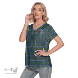 ScotsTee Shop Scottish Cockburn Ancient Clan Crest Tartan Womens V Neck T Shirt