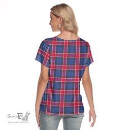 ScotsTee Shop Scottish Graham of Menteith Red Clan Crest Tartan Womens V Neck T Shirt