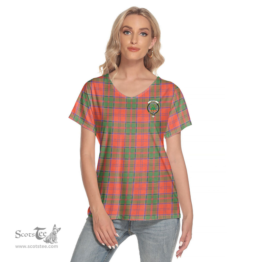 ScotsTee Shop Scottish Grant Ancient Clan Crest Tartan Womens V Neck T Shirt