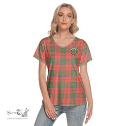 ScotsTee Shop Scottish Grant Ancient Clan Crest Tartan Womens V Neck T Shirt
