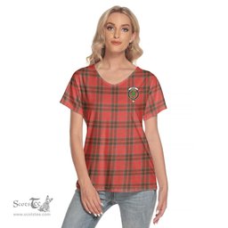 ScotsTee Shop Scottish Grant Weathered Clan Crest Tartan Womens V Neck T Shirt