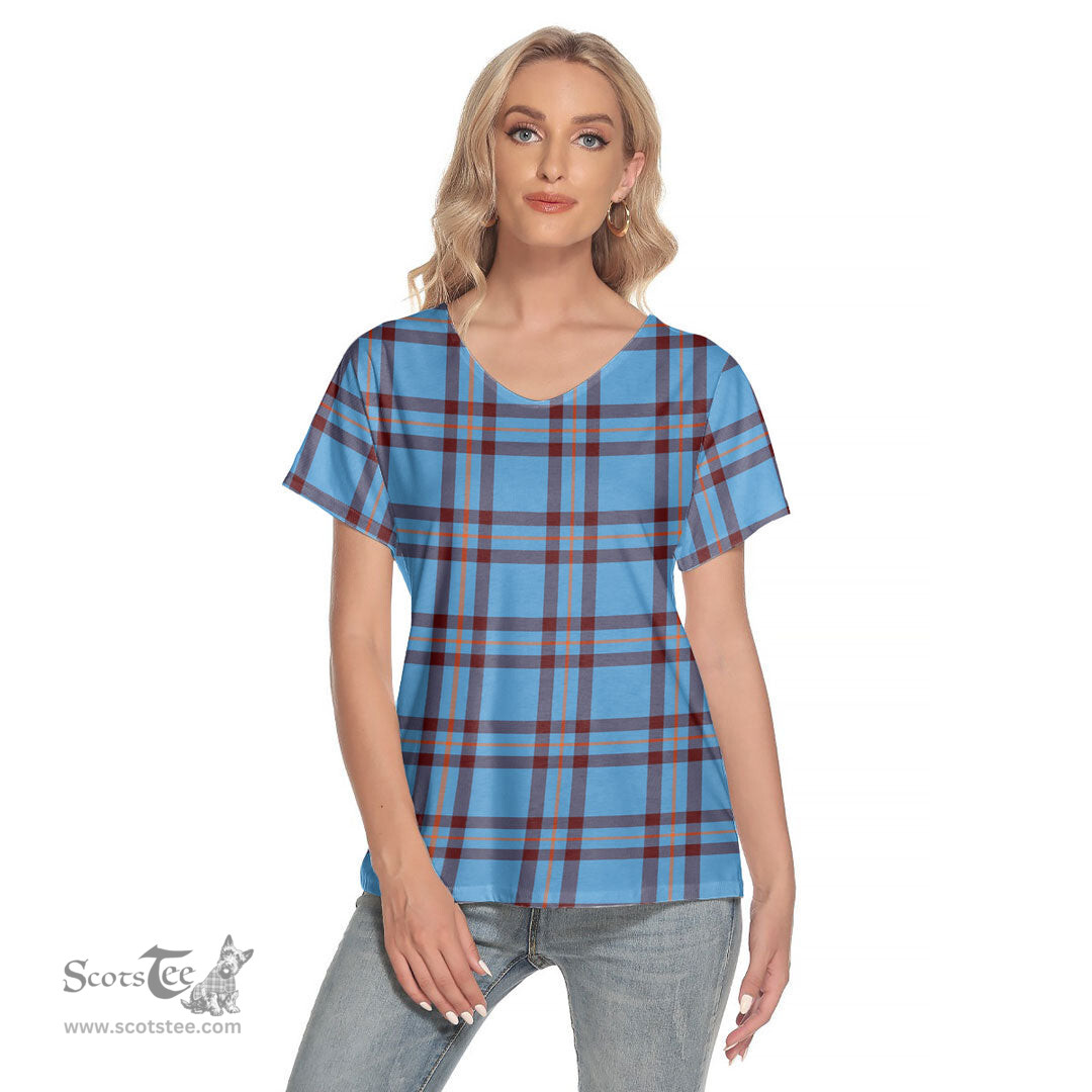 ScotsTee Shop Scottish Elliot Ancient Clan Tartan Womens V Neck T Shirt