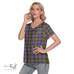 ScotsTee Shop Scottish Carnegie Ancient Clan Crest Tartan Womens V Neck T Shirt