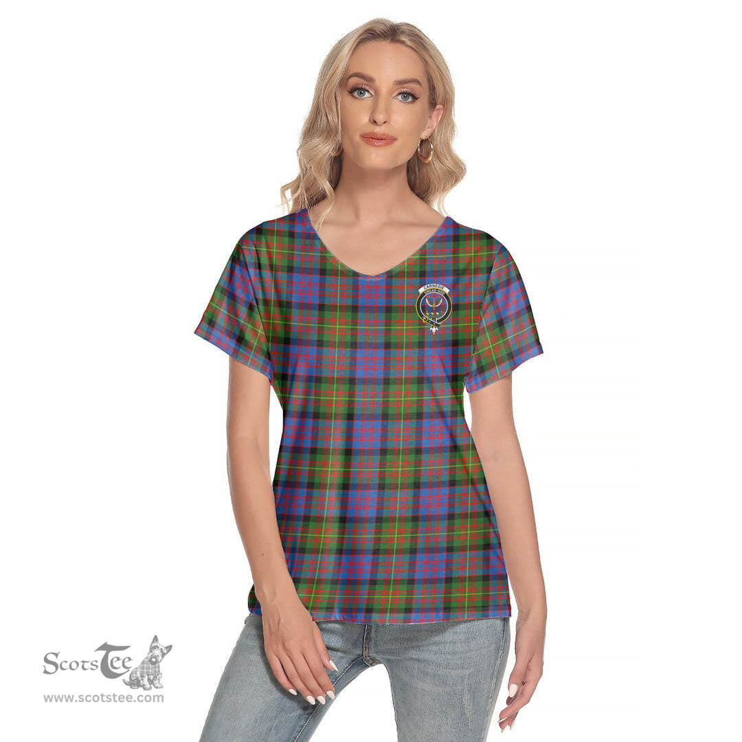 ScotsTee Shop Scottish Carnegie Ancient Clan Crest Tartan Womens V Neck T Shirt
