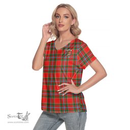 ScotsTee Shop Scottish Drummond of Perth Clan Crest Tartan Womens V Neck T Shirt
