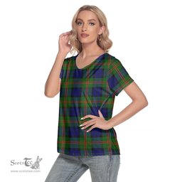 ScotsTee Shop Scottish Dundas Modern 02 Clan Tartan Womens V Neck T Shirt