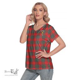 ScotsTee Shop Scottish Cumming Modern Clan Crest Tartan Womens V Neck T Shirt