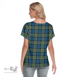 ScotsTee Shop Scottish Colquhoun Ancient Clan Tartan Womens V Neck T Shirt