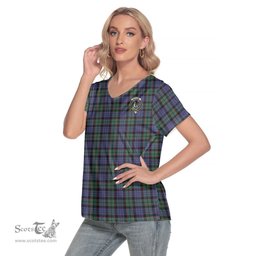 ScotsTee Shop Scottish Fletcher Modern Clan Crest Tartan Womens V Neck T Shirt