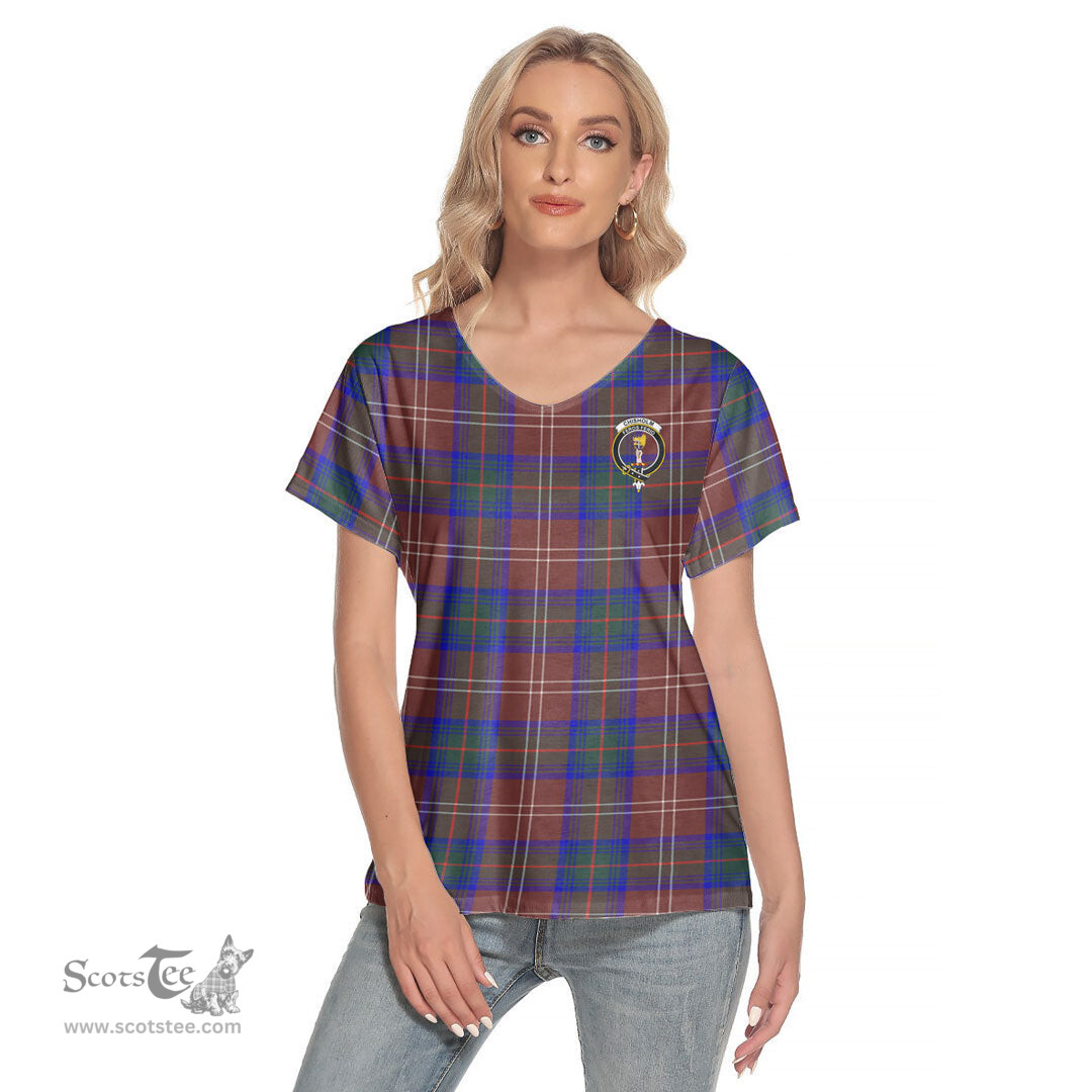 ScotsTee Shop Scottish Chisholm Hunting Modern Clan Crest Tartan Womens V Neck T Shirt