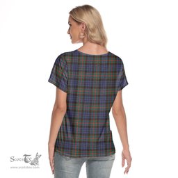ScotsTee Shop Scottish Fletcher of Dunans Clan Crest Tartan Womens V Neck T Shirt