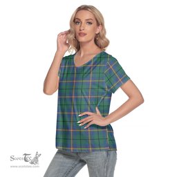 ScotsTee Shop Scottish Carmichael Ancient Clan Tartan Womens V Neck T Shirt