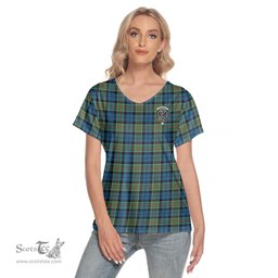 ScotsTee Shop Scottish Colquhoun Ancient Clan Crest Tartan Womens V Neck T Shirt