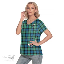 ScotsTee Shop Scottish Gunn Ancient Clan Crest Tartan Womens V Neck T Shirt