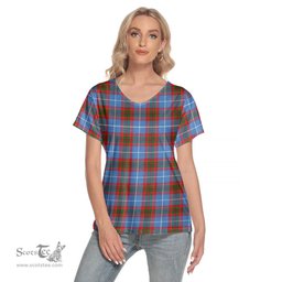 ScotsTee Shop Scottish Edinburgh District Clan Tartan Womens V Neck T Shirt