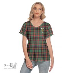 ScotsTee Shop Scottish Cumming Hunting Ancient Clan Crest Tartan Womens V Neck T Shirt