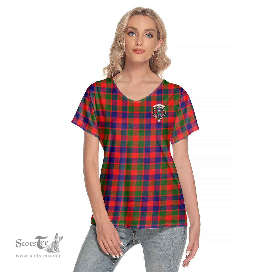 ScotsTee Shop Scottish Gow Modern Clan Crest Tartan Womens V Neck T Shirt