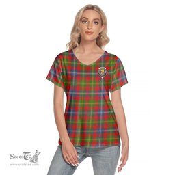 ScotsTee Shop Scottish Forrester Clan Crest Tartan Womens V Neck T Shirt