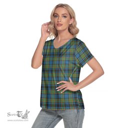 ScotsTee Shop Scottish Gillies Ancient Clan Tartan Womens V Neck T Shirt