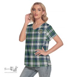 ScotsTee Shop Scottish Gordon Dress Ancient Clan Crest Tartan Womens V Neck T Shirt