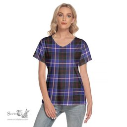 ScotsTee Shop Scottish Dunlop Modern Clan Tartan Womens V Neck T Shirt
