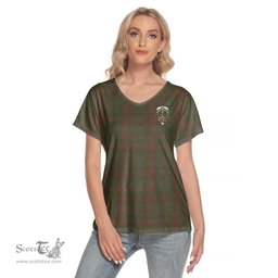 ScotsTee Shop Scottish Gray Clan Crest Tartan Womens V Neck T Shirt