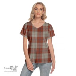 ScotsTee Shop Scottish Davidson Dress Dancers Clan Tartan Womens V Neck T Shirt